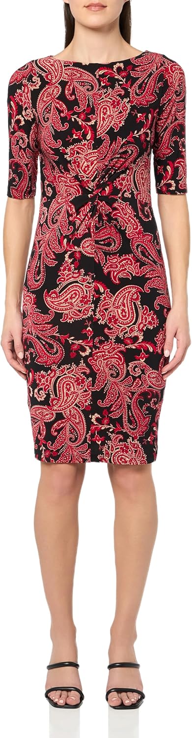 

Женское платье Tommy Hilfiger Prestwick Paisley с рукавами локтями и перекрученной талией, Black/Scarlet