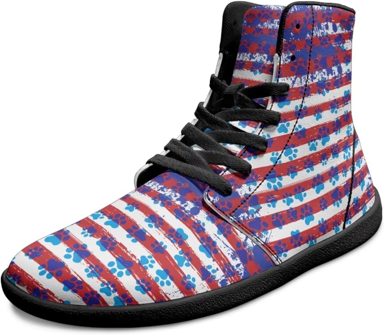 

Мужские широкие высокие кеды «босоного» типа, минималистичная подошва с нулевым перепадом, прогулочные кроссовки, повседневная обувь, кожаные мужские туфли из ПУ Chririnla, American Flag Dog Paw