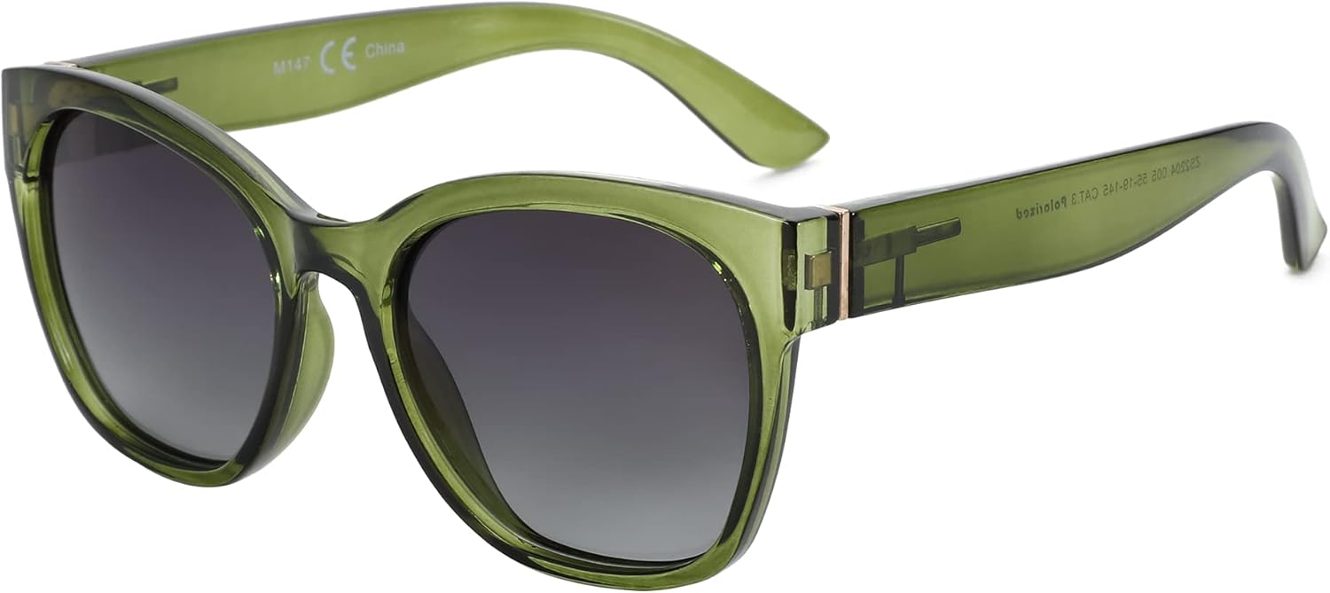 

Женские поляризованные солнцезащитные очки ZENOTTIC Cateye - большие солнцезащитные очки с защитой UV400, ретро-стиль, дизайнерские очки, Green Frame/Grey Polarized Lens