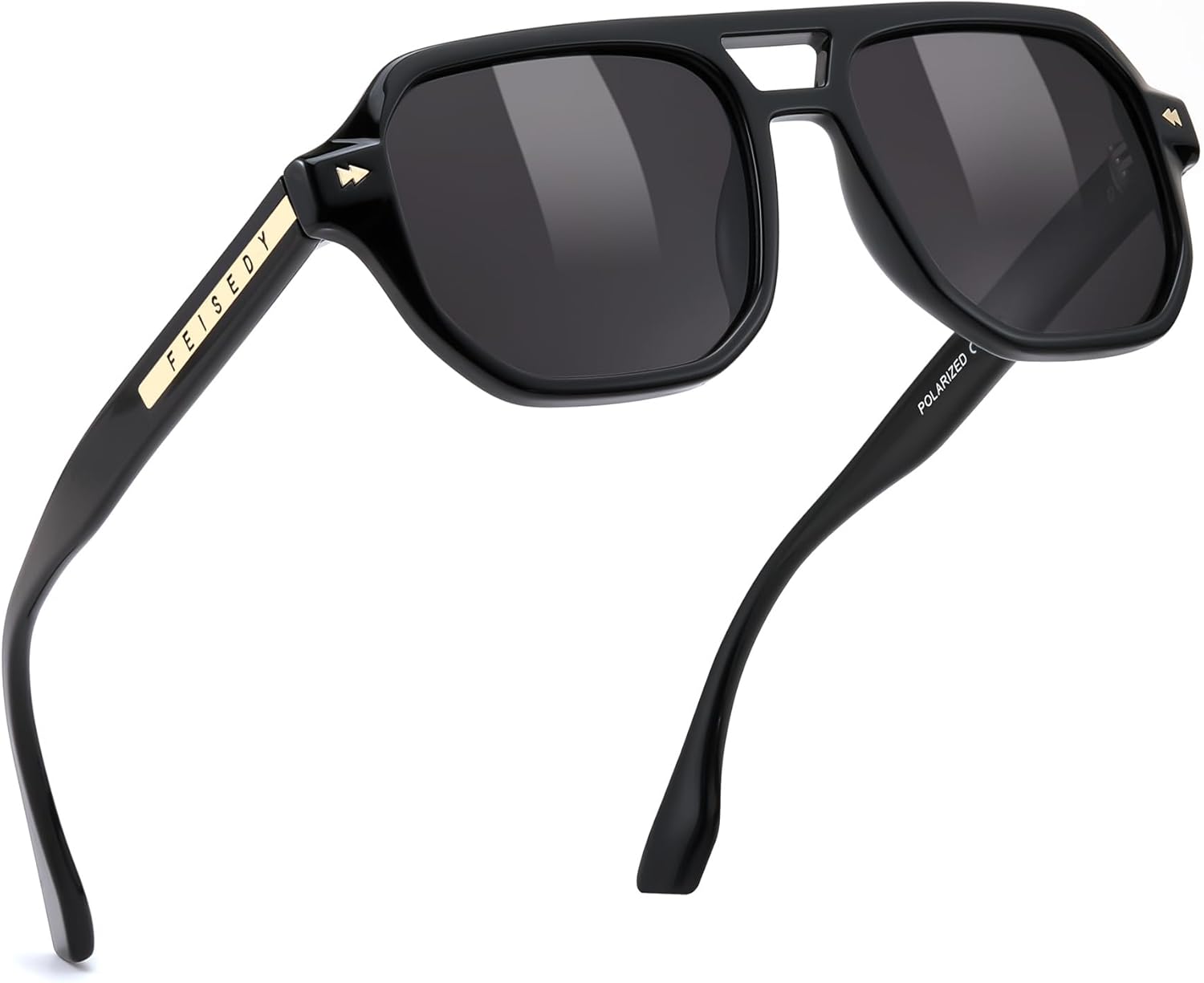 

Поляризованные солнцезащитные очки-авиаторы FEISEDY для мужчин и женщин, дизайн в стиле ретро 70-х годов - защита UV400, подходят для вождения и повседневного ношения B0203, 004 Black Frame & Grey