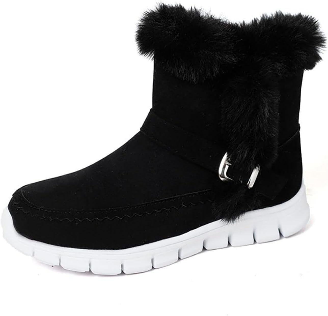 

Зимние ботинки для женщин, водонепроницаемые, с легким надеванием, теплой подкладкой из искусственного меха, удобные, модные ботильоны, комфортные, легкие, прочные, для прогулок на улице, низкие ботильоны, плоская подошва Generic, черный