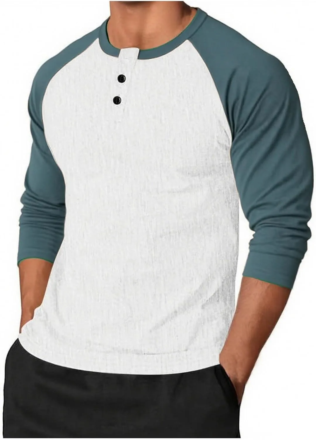 

Мужская футболка с длинным рукавом Raglan Henley Color Block Lmdudan