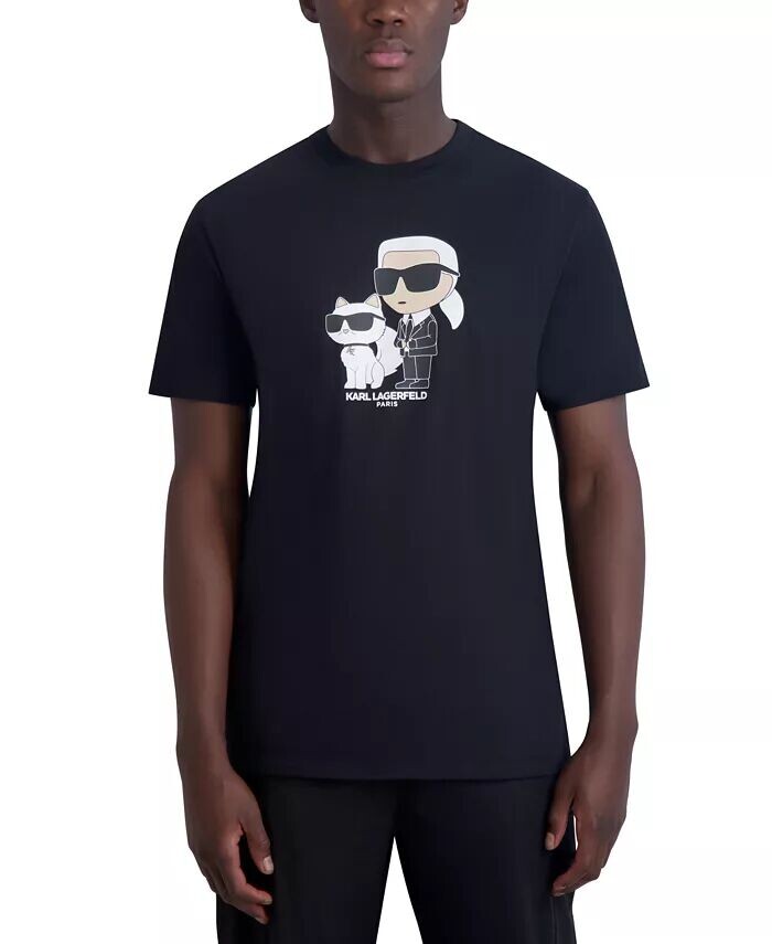 

Мужская футболка узкого кроя с рисунком Karl & Choupette KARL LAGERFELD PARIS, черный