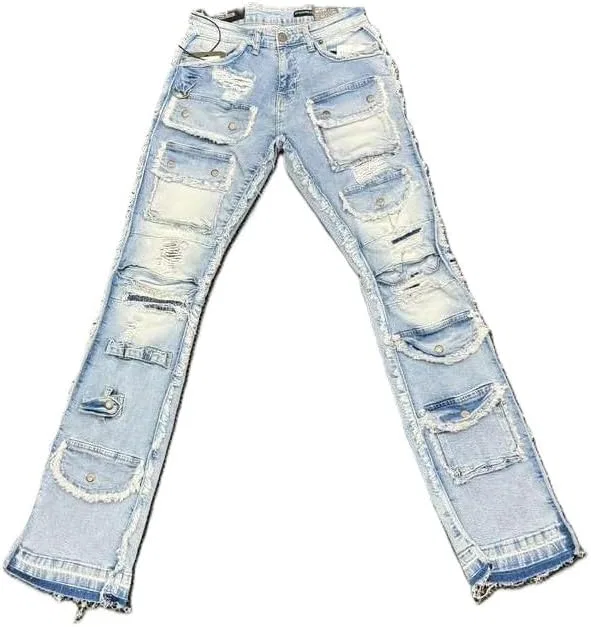 Джинсы cargo с потертостями, Light Stone Blue
