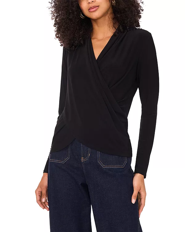 

Топ с длинными рукавами и запахом Vince Camuto, черный