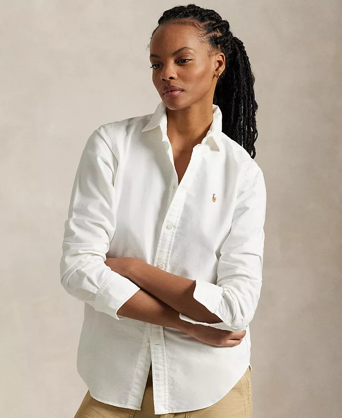 

Женская облегающая полосатая рубашка Oxford Polo Ralph Lauren, белый