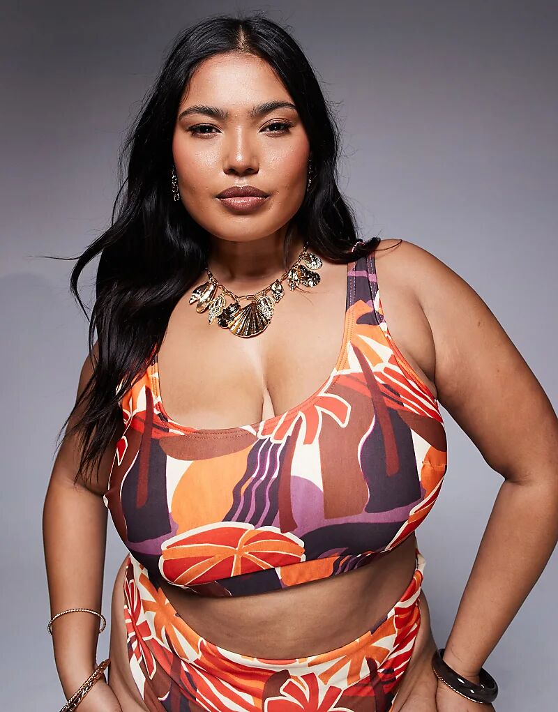 

Укороченный бикини-топ Curve Ava от ASOS DESIGN с тропическим принтом Asos Curve