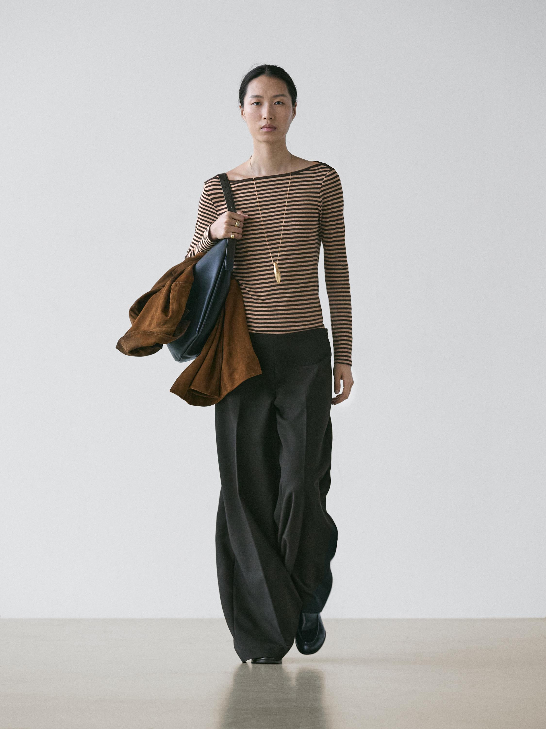 

Хлопковая футболка с длинным рукавом в полоску Massimo Dutti, brown, Коричневый, Хлопковая футболка с длинным рукавом в полоску Massimo Dutti, brown