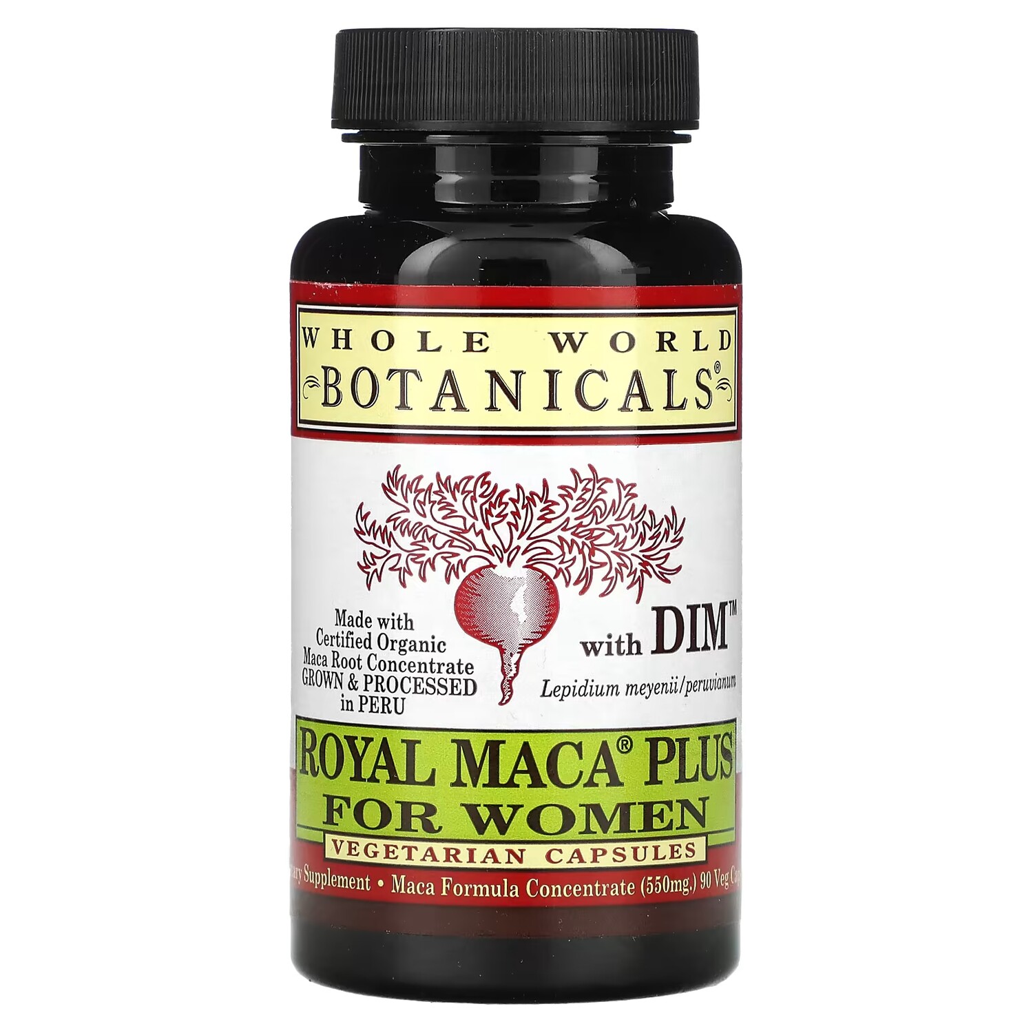 

Добавка Whole World Botanicals Royal Maca Plus с DIM 900 мг, 90 капсул (550 мг на капсулу)
