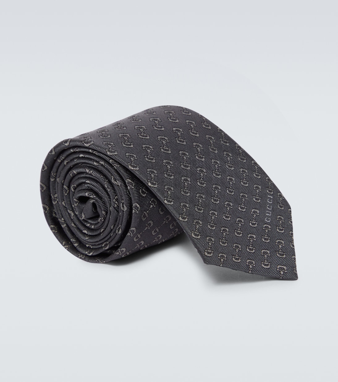 

Шелковый галстук с жаккардовым узором Horsebit Gucci, Black/Dark Grey