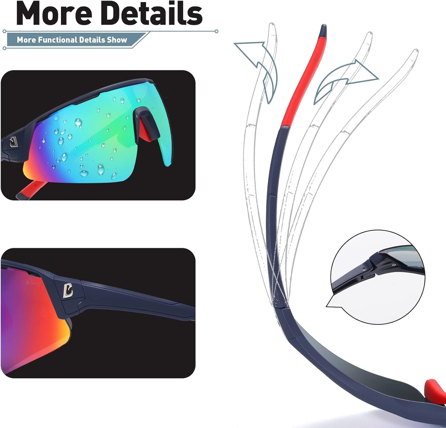 

100 CLASSIC Поляризованные спортивные солнцезащитные очки с обтекаемой оправой из материала TR90, легкая оправа, защита от УФ-излучения UV 400, для женщин и мужчин, Rainbow & Navy Red