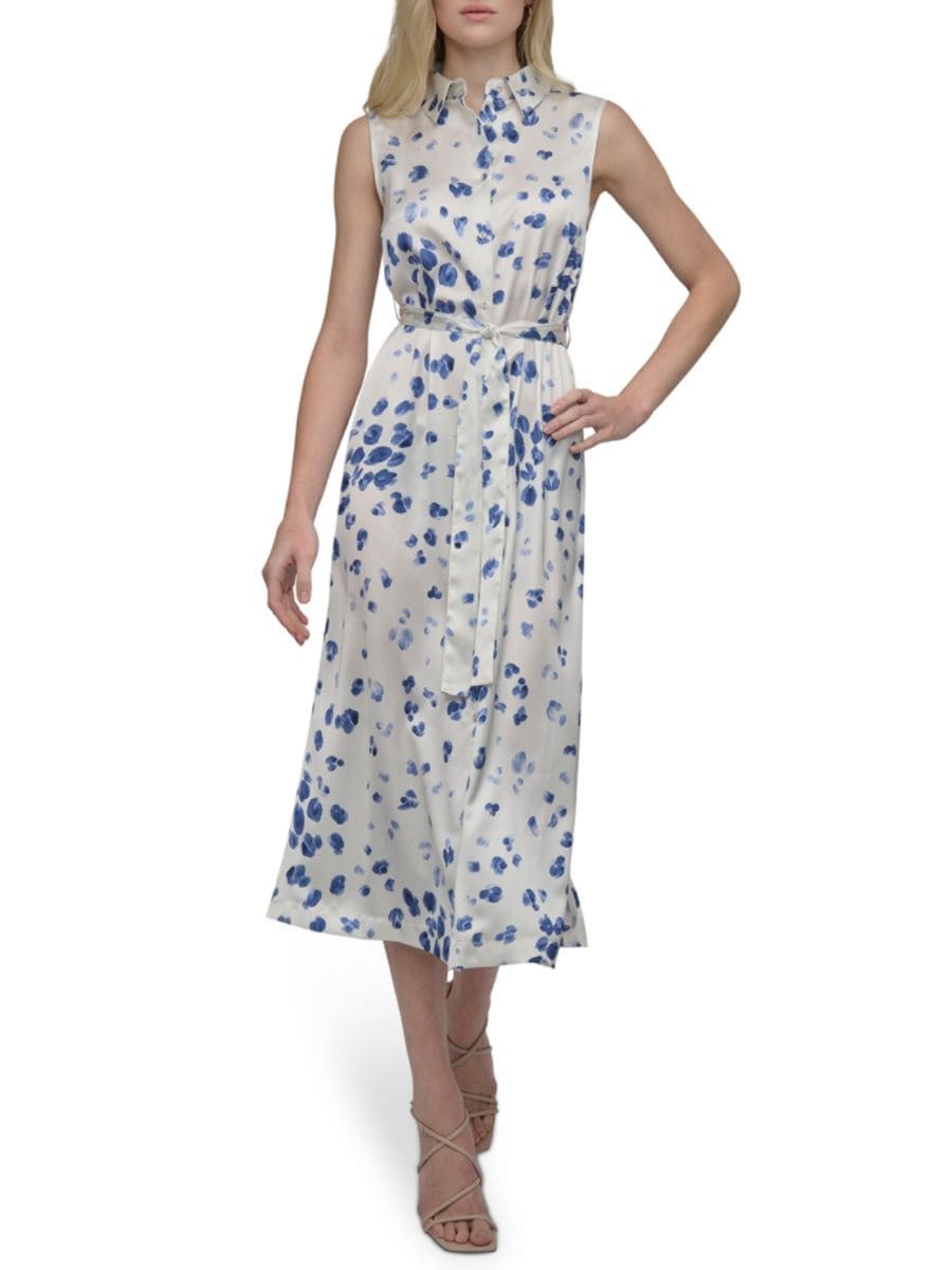

Платье-рубашка миди без рукавов с абстрактным принтом DKNY, цвет Cream Blue