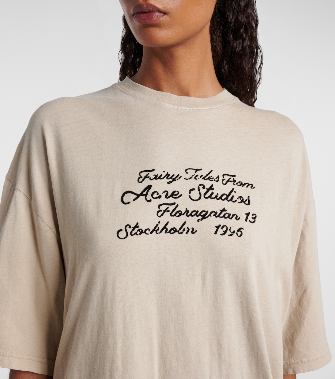 Футболка из хлопкового джерси с логотипом Acne Studios, Oat Beige — фото 4