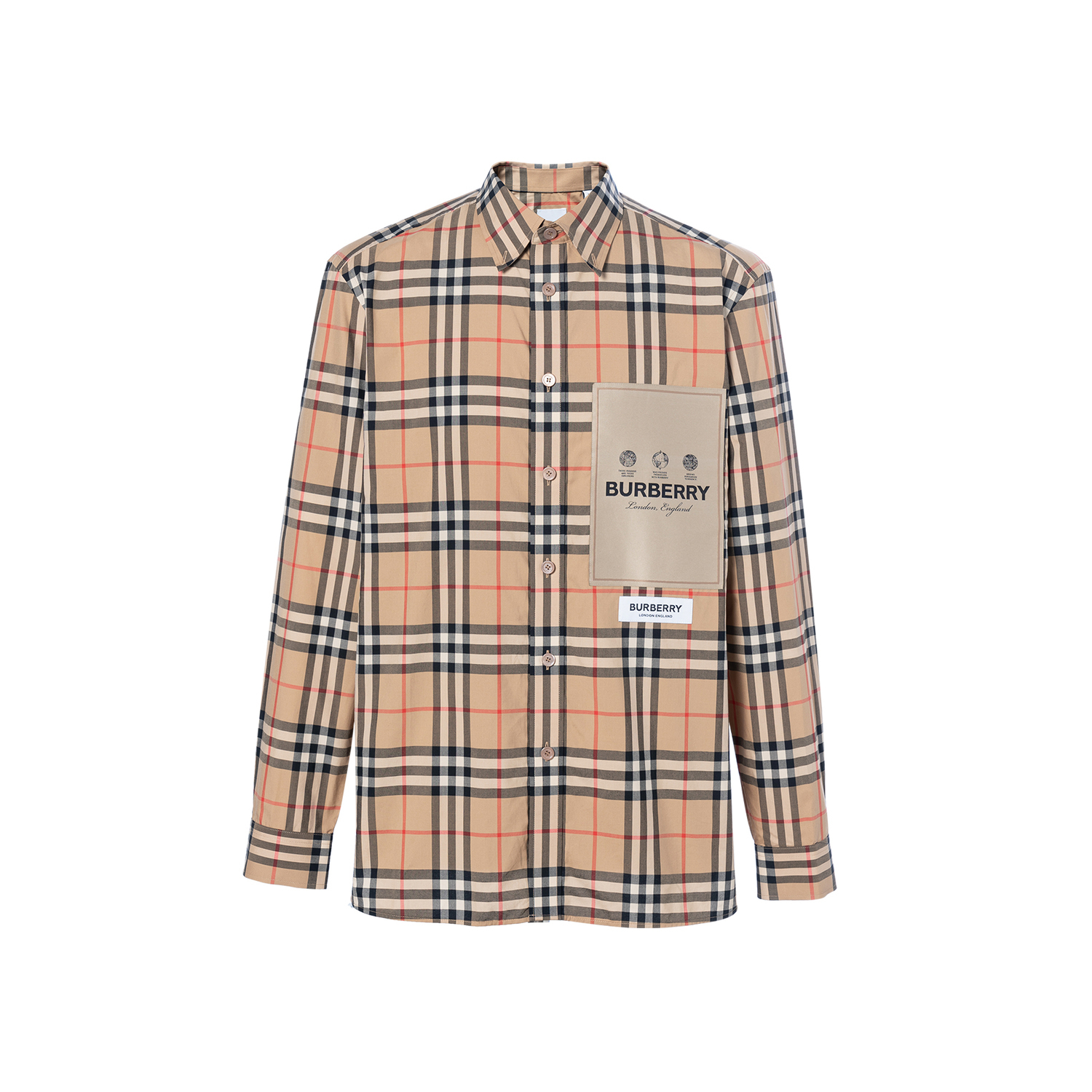 Рубашка Burberry Label Applique Check из хлопкового поплина, коричневый — фото 4