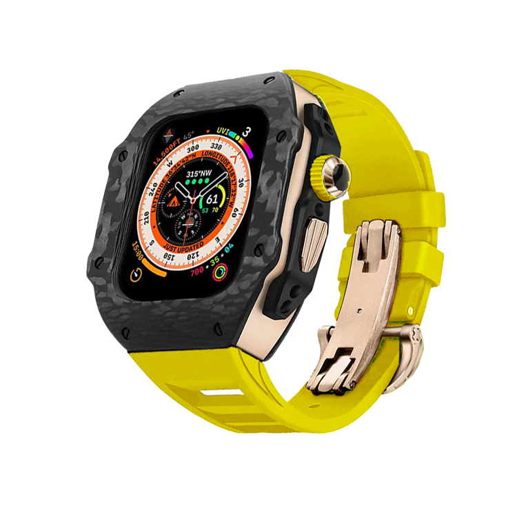 

Vobafe Часы Strap Apple Compatibility Carbon Fiber Material, Black with rose gold case + yellow butterfly buckle strap