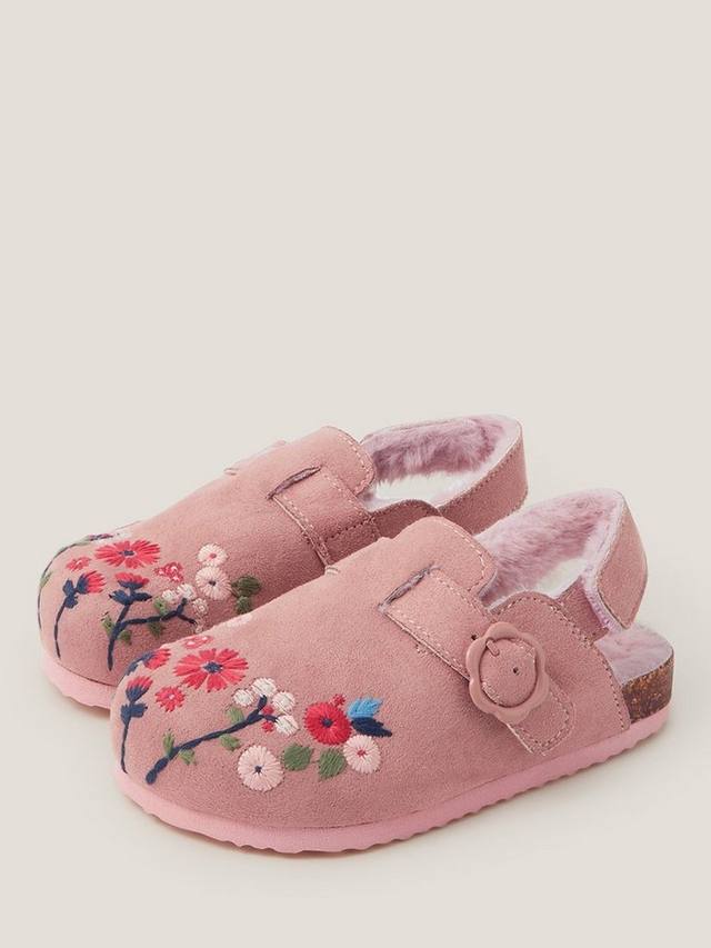 Детские клоги с искусственным мехом и цветочной вышивкой Monsoon, Pink — фото 2