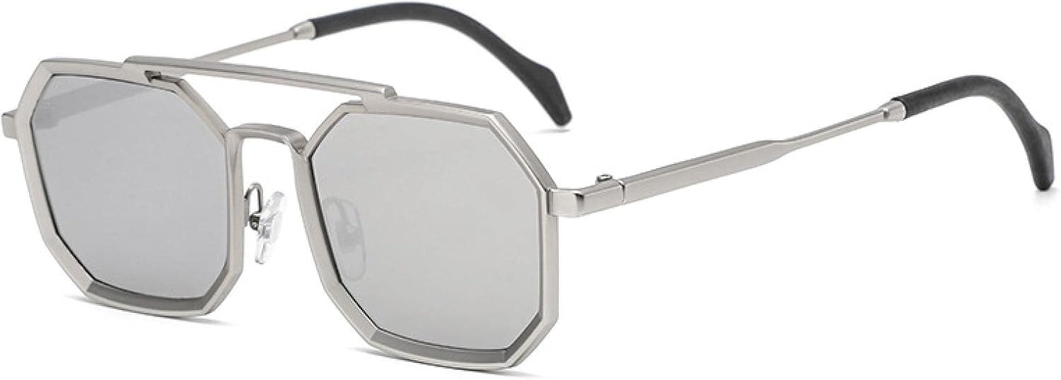 

Ретро солнцезащитные очки с двойными перемычками в форме многоугольника для женщин, металлическая оправа, зеркальные линзы, защита от УФ-излучения UV400, для мужчин, в стиле панк UATXTAU, 9