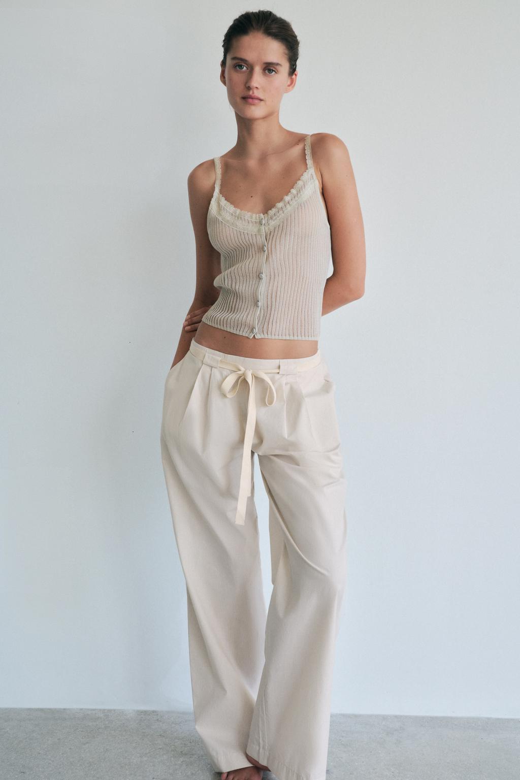 

Топ из тонкой вязки с кружевом ZARA, цвет Greenish