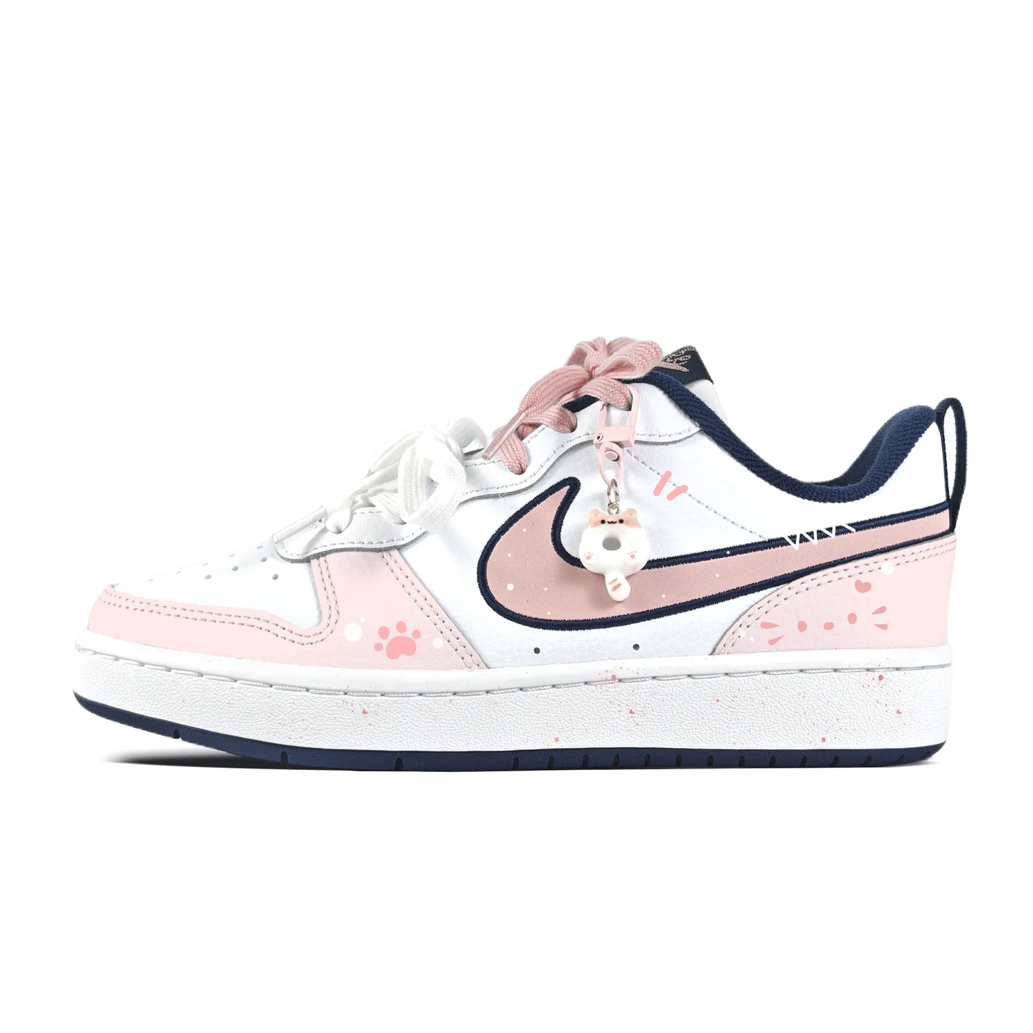 Nike Court Borough Pink Blue Claw, противоскользящие скейтерские кроссовки белые для подростков — фото 3