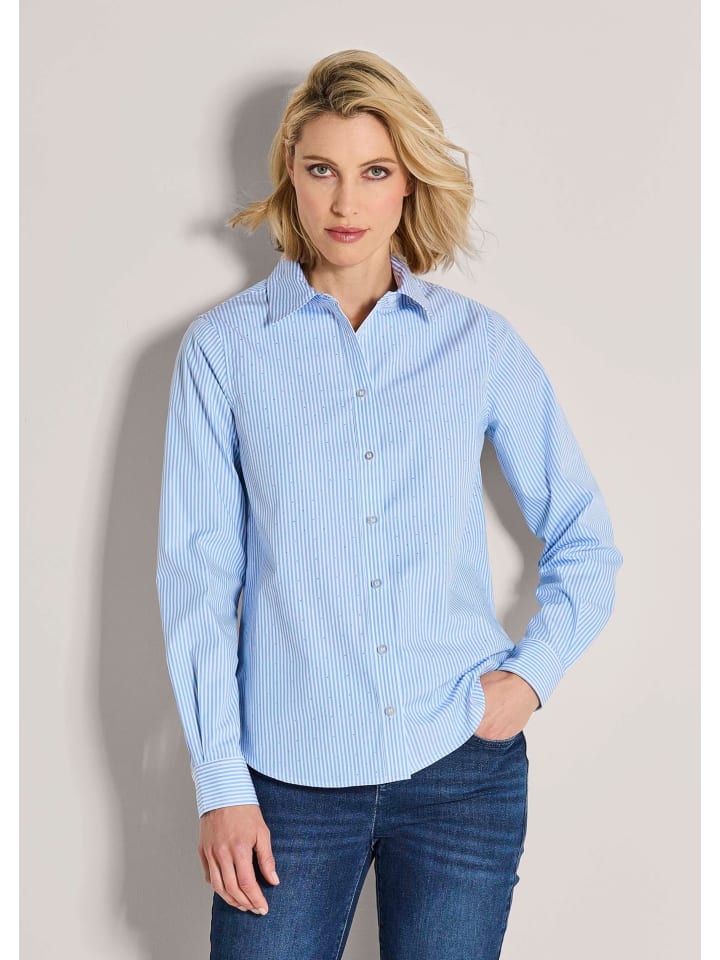 

MADELEINE Элегантная блузка с декоративными камнями цвета ледниковой сине-белой гаммы