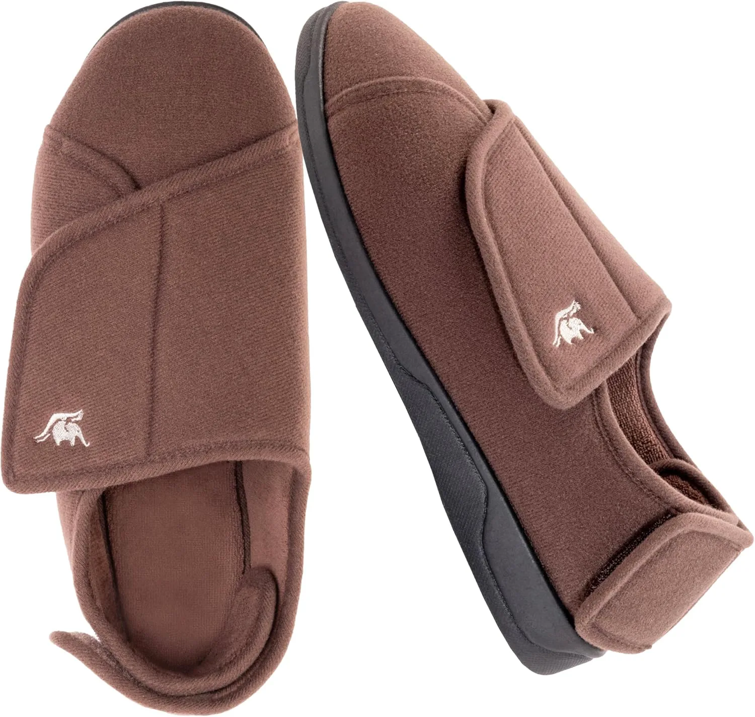 Мужские диабетические тапочки с эффектом памяти, с регулируемой застежкой, очень широкие, мягкие, теплые, плюшевые, для артрита и отеков, для диабетиков, домашние, машинная стирка, с противоскользящей подошвой EUROPEAN SOFTEST, коричневый — фото 4