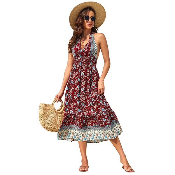 

Женское платье-макси с запахом и цветочным принтом Elitespirit, Red