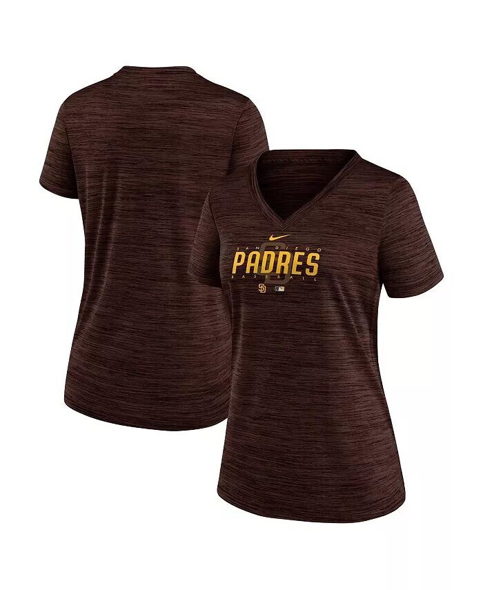 

Женская коричневая футболка San Diego Padres Authentic Collection Velocity Practice Performance с V-образным вырезом Nike