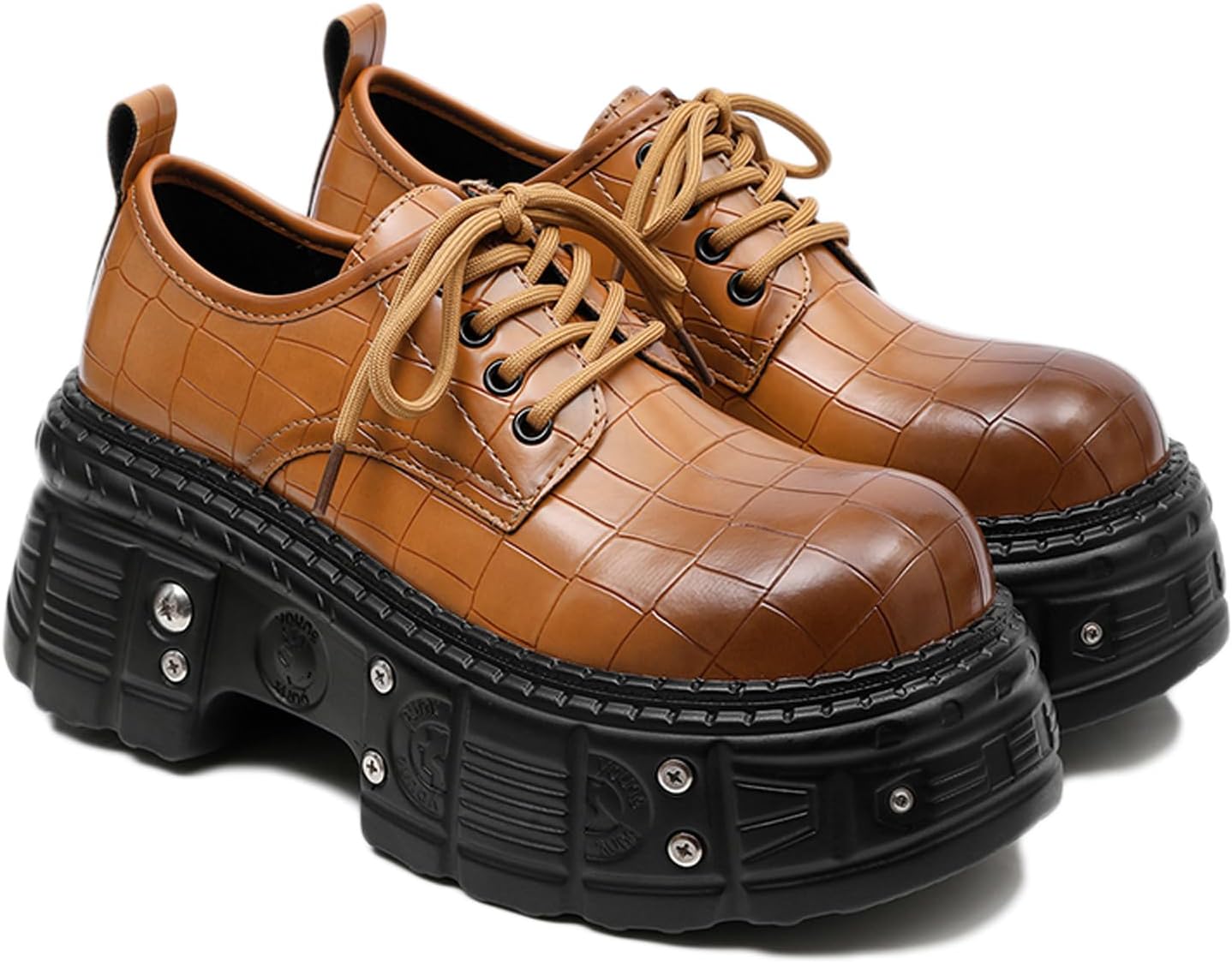 

Мужские оксфорды на массивной подошве с заклепками и ретро принтом Twodnawk, коричневый