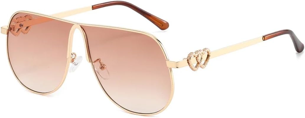 

Модные солнцезащитные очки овальной формы с градиентным переходом для женщин, роскошные мужские очки с двойным сердцем для активного отдыха, защита от УФ-излучения UV400 UATXTAU, Golden Tea