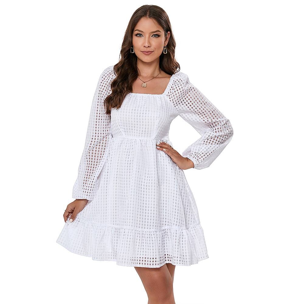 

Женское платье Babydoll с квадратным вырезом и пышной сеткой, мини-платье трапециевидной формы MISSKY, белый