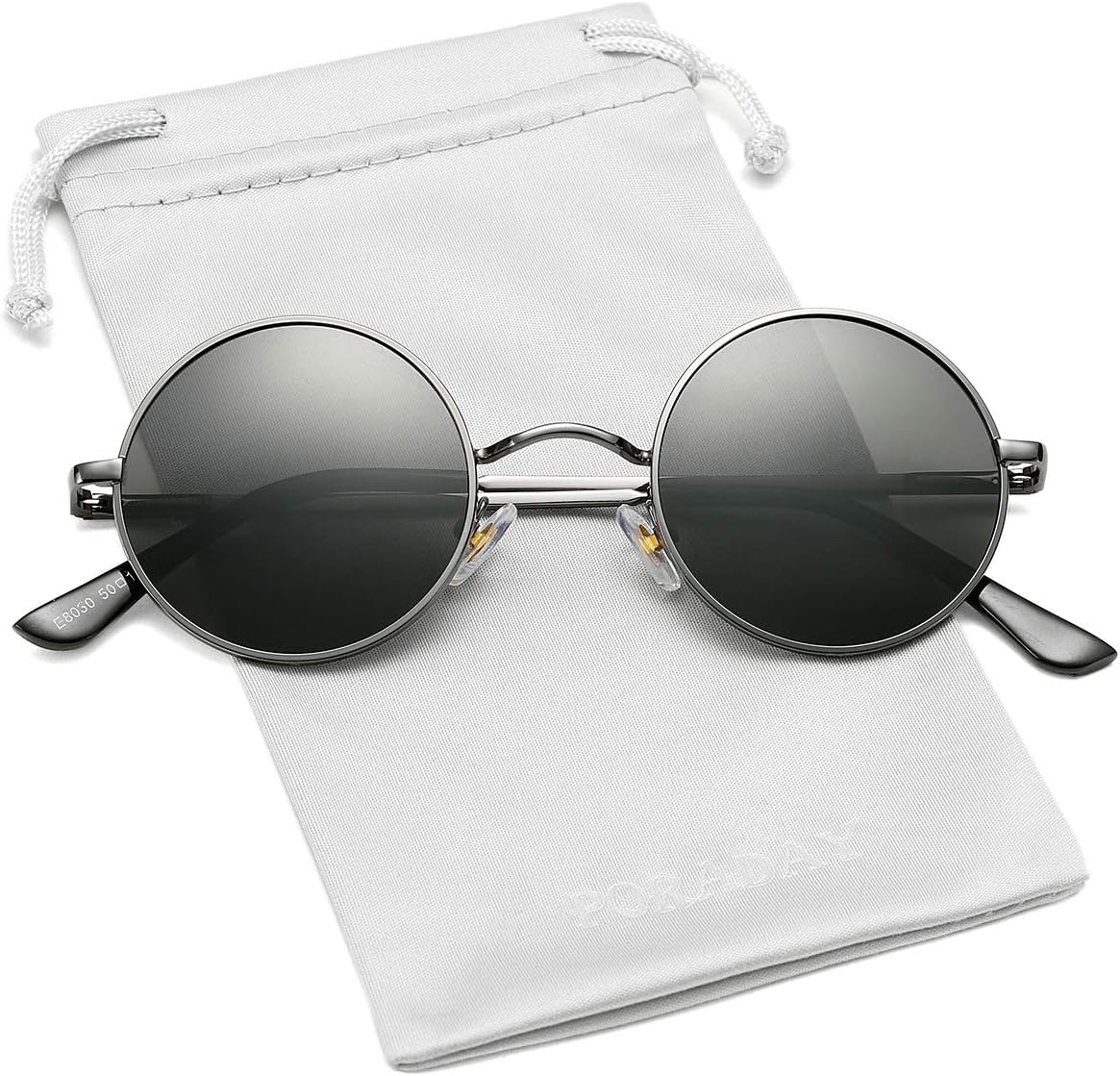 

Классические круглые солнцезащитные очки в стиле ретро, ​​поляризованные солнцезащитные очки в стиле хиппи, маленькие круглые солнцезащитные очки PORADAY, Gunmetal Frame/Gray Lens