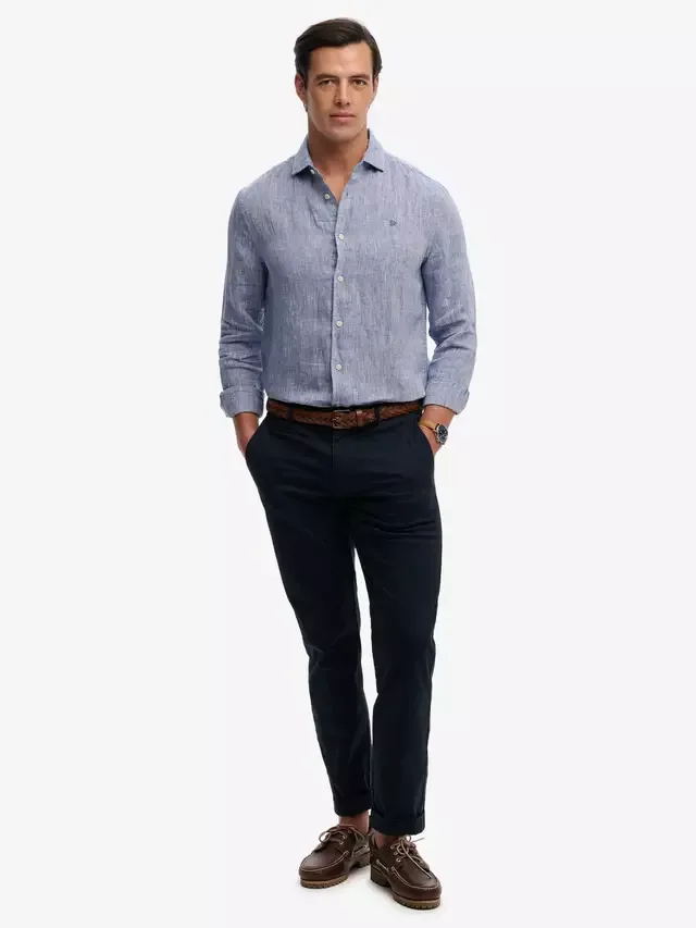 Льняная рубашка Ривьера Superdry, French Blue Chambray — фото 3