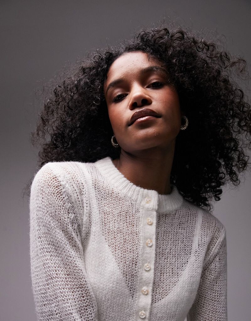 

Topshop — кардиган микро-вязки прозрачного цвета Ivory