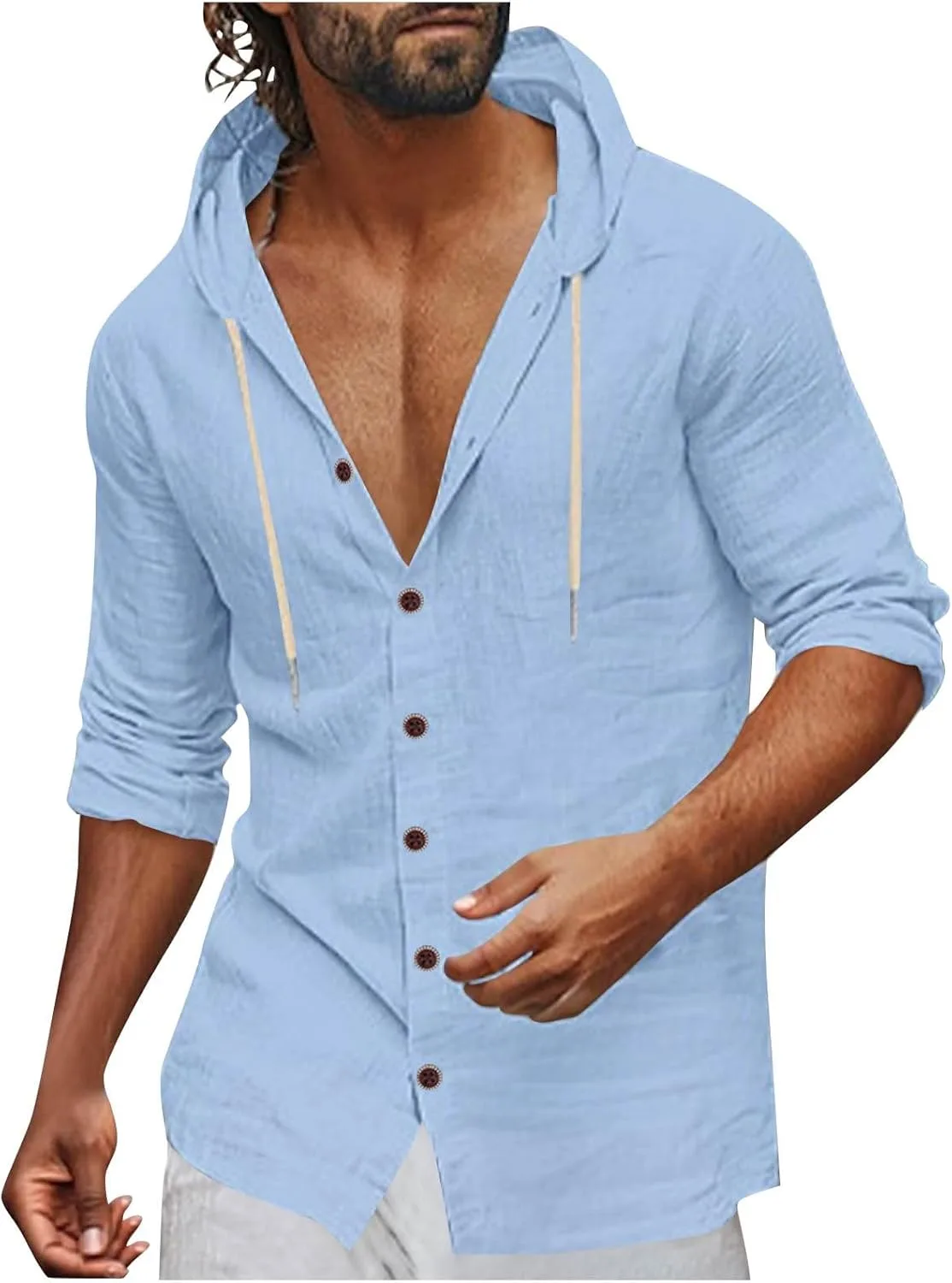 

Мужская хлопковая льняная толстовка с длинным рукавом — легкая свободная рубашка с капюшоном для защиты от солнца Cambkatl