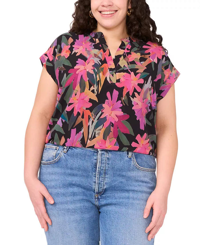 

Блузка с коротким рукавом и принтом, plus size Vince Camuto, мультиколор