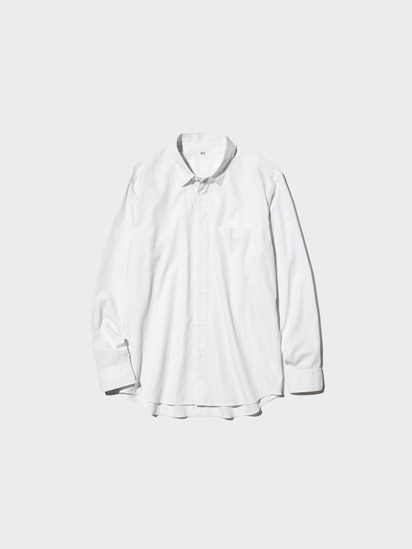 Рубашка regular fit из поплина (в полоску) Uniqlo, 01 off white — фото 4