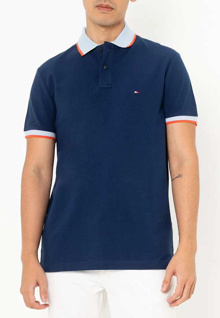 Поло, контрастный воротник и манжеты, Tommy Hilfiger, темно-синий