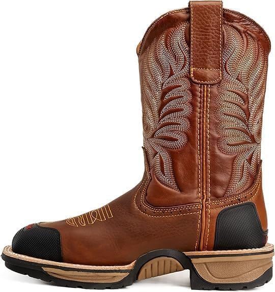 Мужские ковбойские сапоги King Welt Buffalo Tan 10 из премиальной кожи с противоскользящей подошвой, стальным носком, квадратным мыском, без шнурков, с защитой носка и пятки от истирания - Светло-коричневые Generic — фото 3