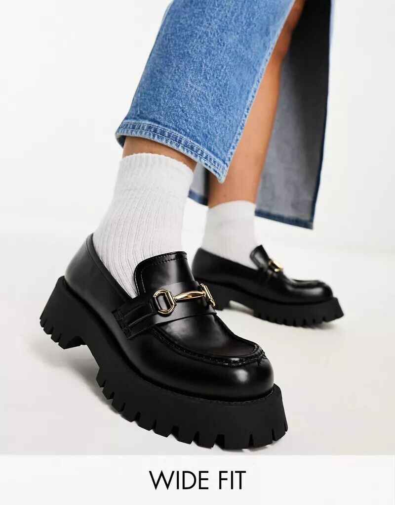 Черные массивные лоферы Masterpiece широкого кроя ASOS