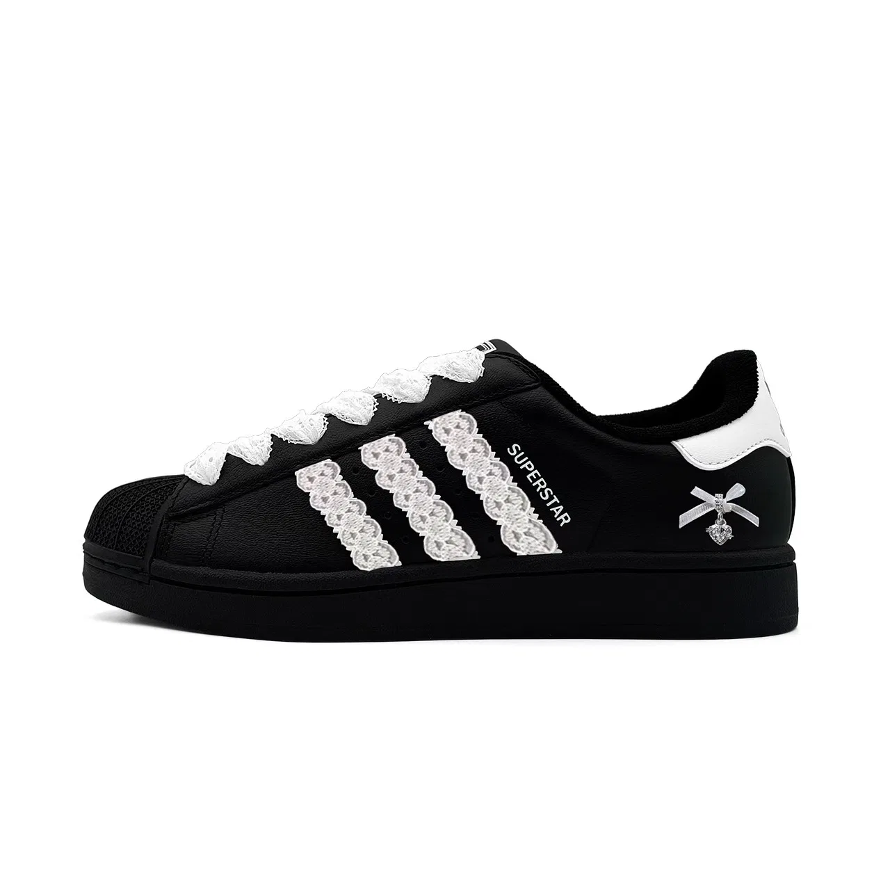 Кроссовки Superstar 2 Dark Night Cream из кожи, износостойкие, низкий верх Adidas Originals, Black — фото 3