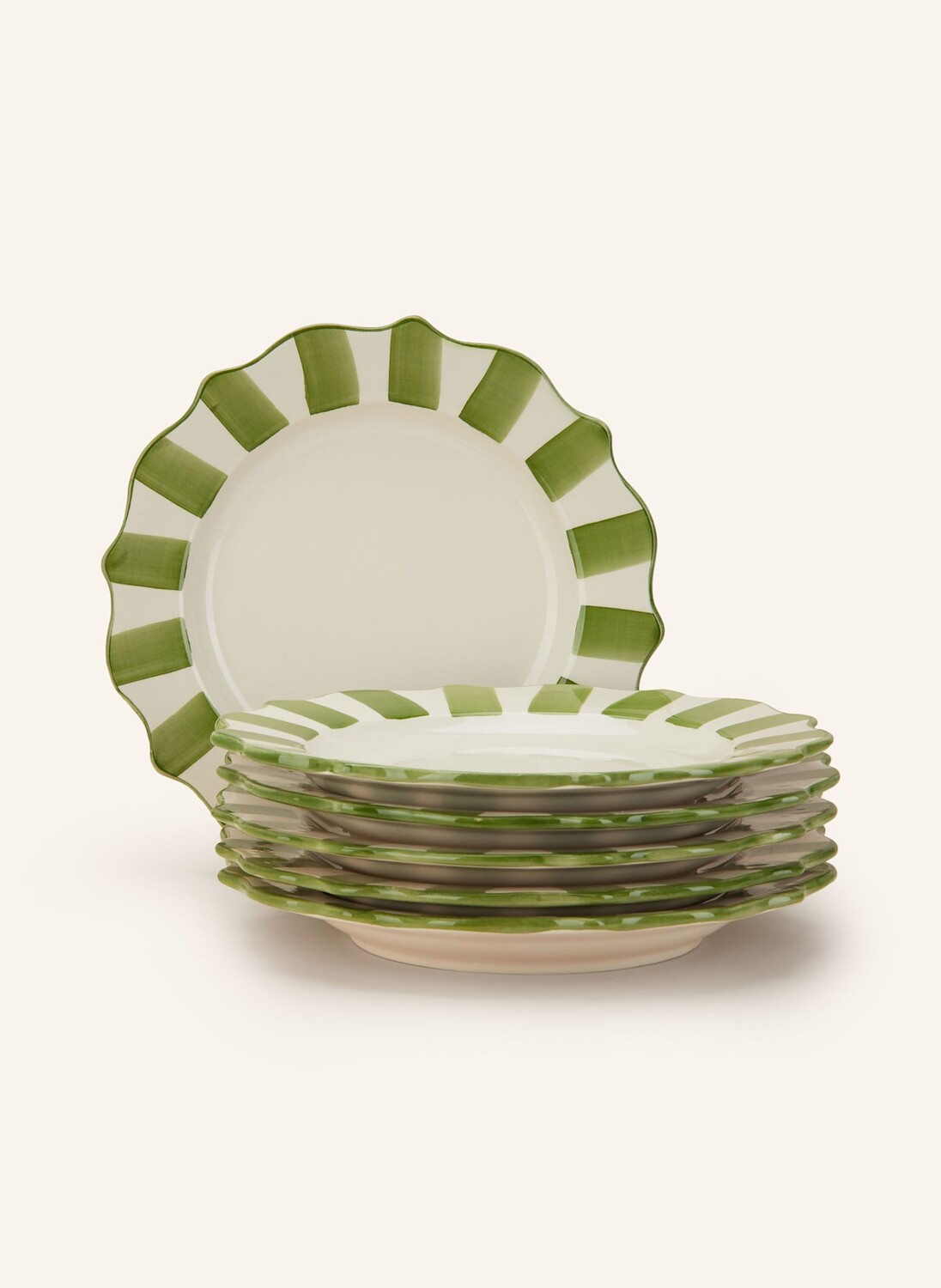 

6 шт - Тарелка для завтрака Anna Nina, диаметр 22 см, цвет creme/hellgrün