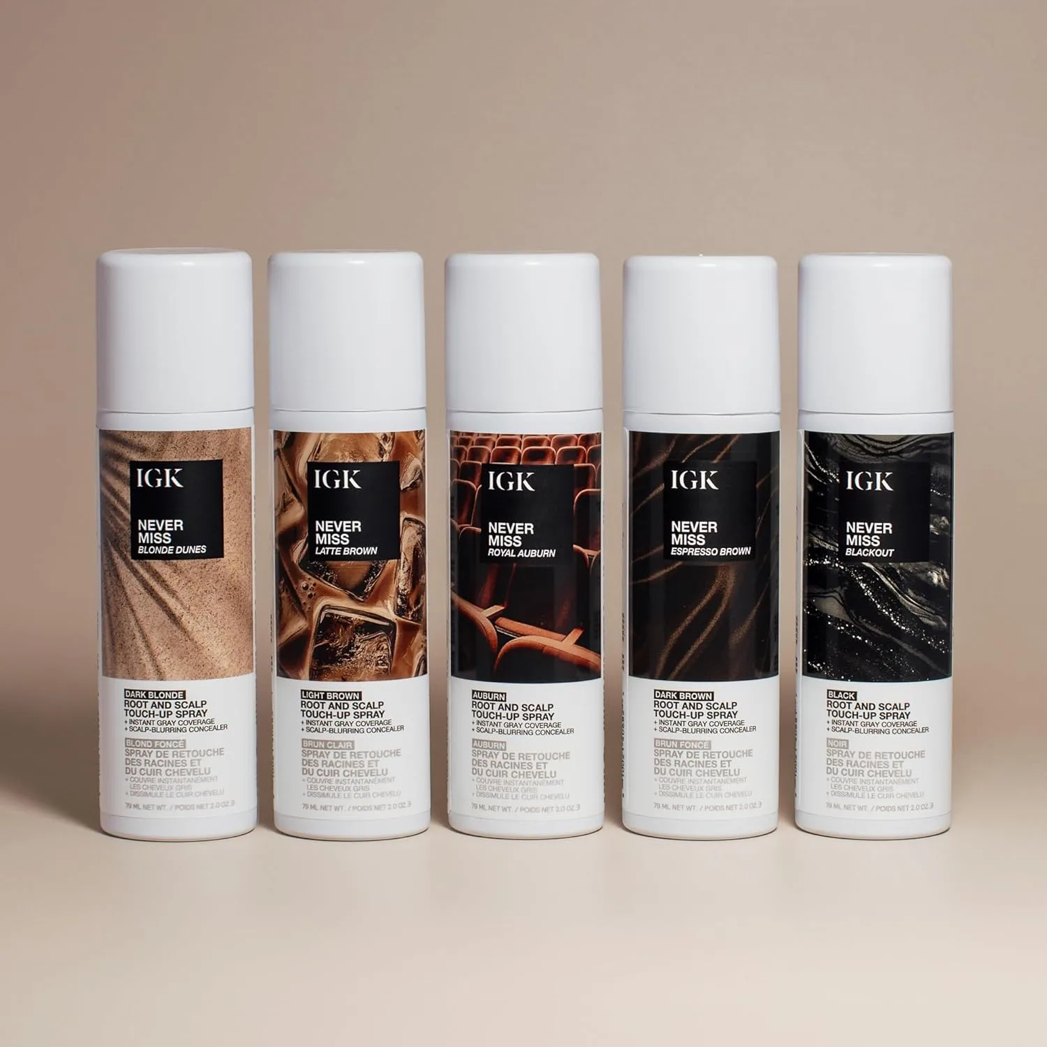 IGK NEVER MISS Root & Scalp Touch-Up Spray - Light Brown | Временный камуфляж для седых корней и редких волос | Водостойкий, устойчивый к поту, без осыпания | С биотином, розмарином и скваланом | 60 мл, Gray — фото 2