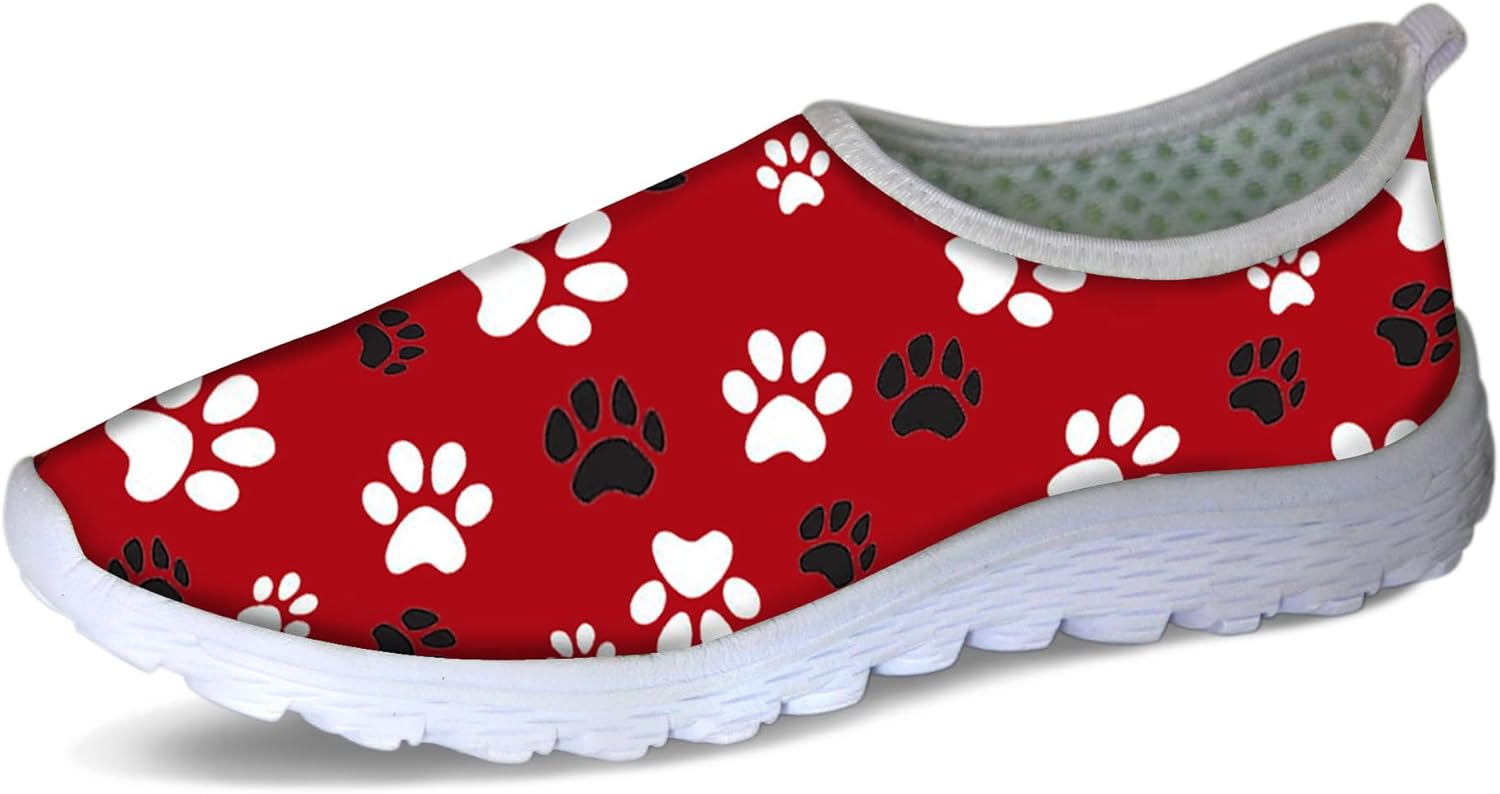 

Женские и мужские слипоны Forchrinse с цветочным принтом и корги, мягкая сетка, кроссовки для прогулок, спортивные, повседневные, для путешествий, дышащие, красный