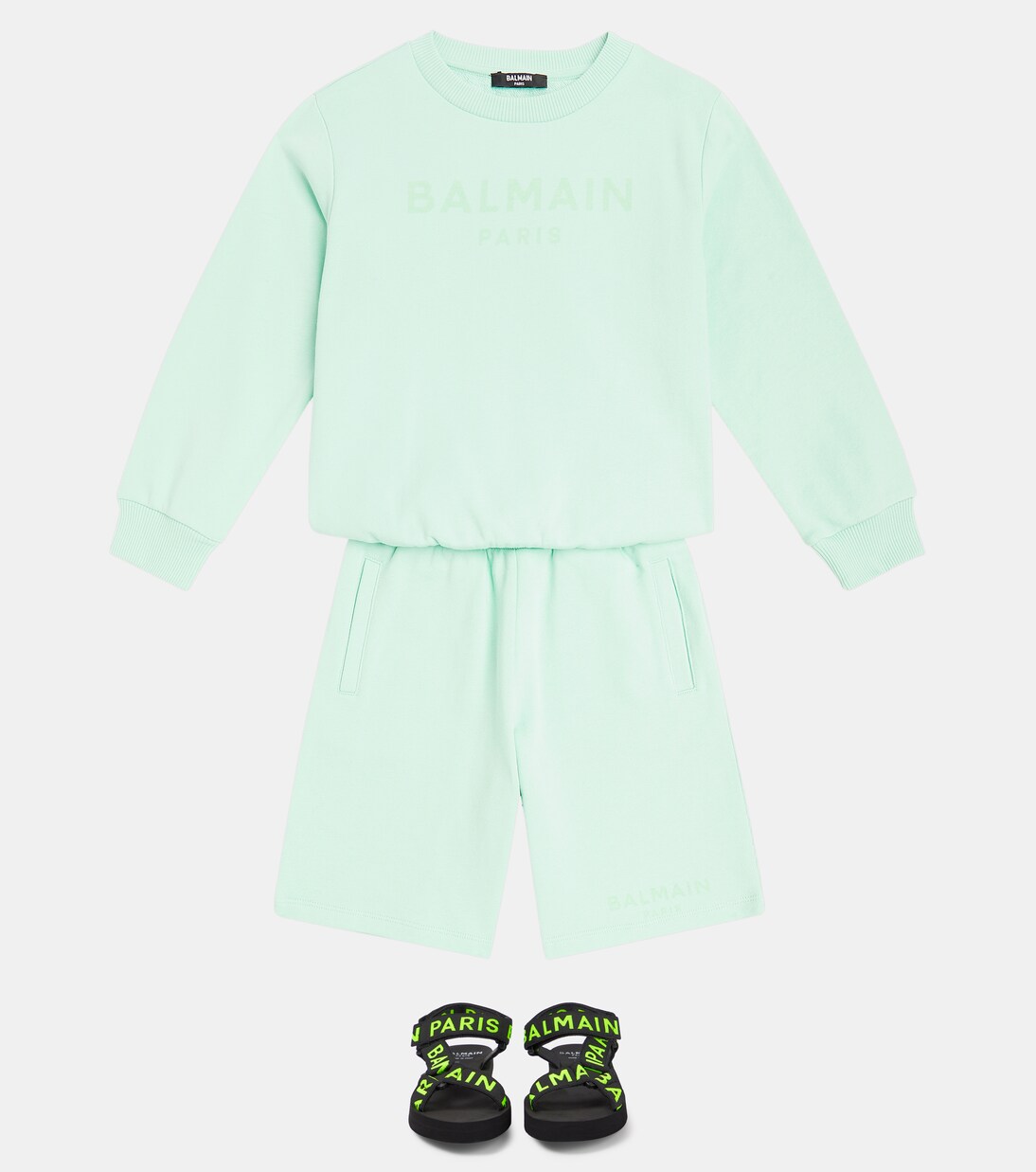 Спортивный костюм из хлопкового джерси Balmain Kids, Verde Acqua — фото 2