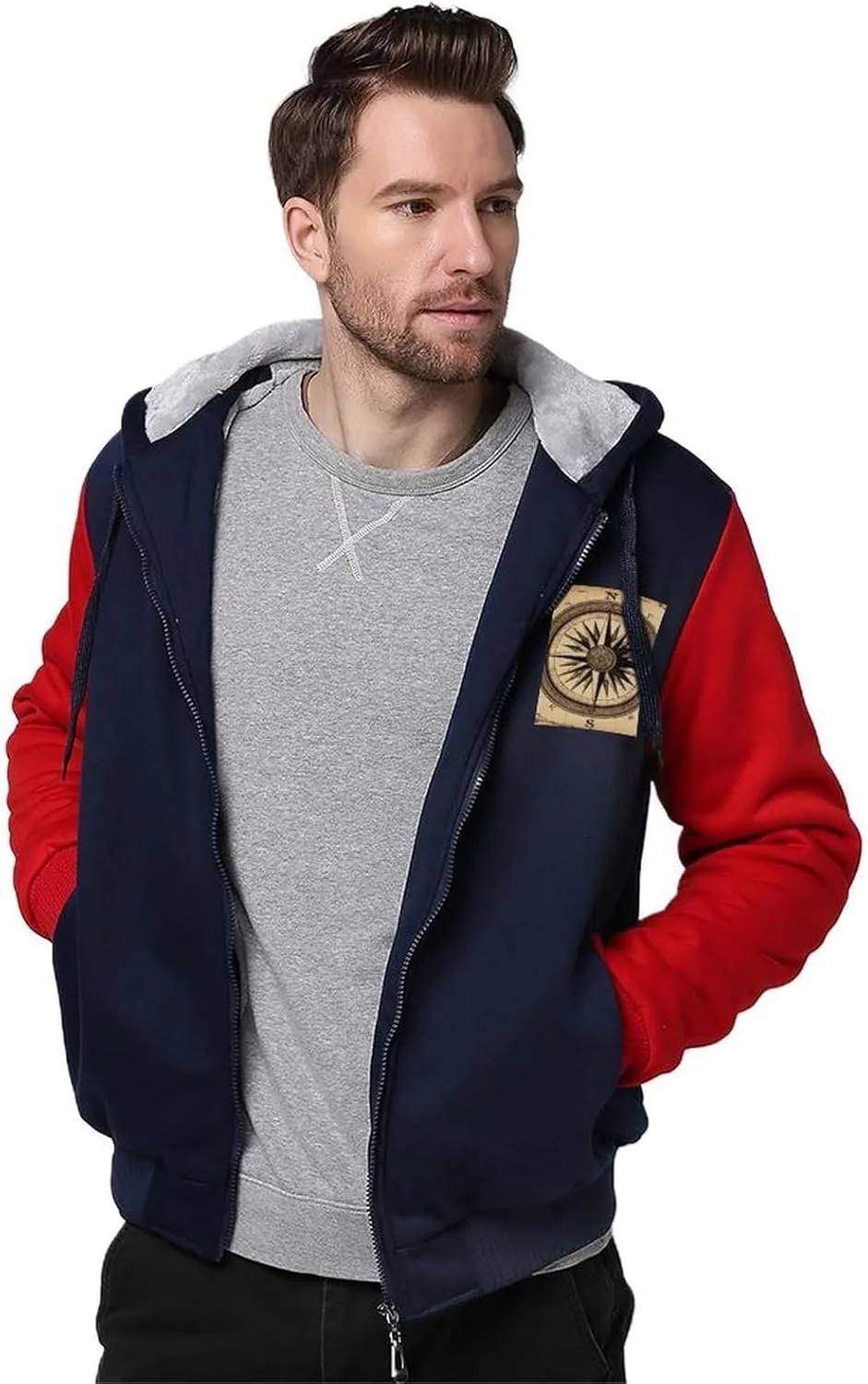 

Мужская толстовка с молнией Heavyweight Fleece Compass Wind Road Map с карманом HETPLSD