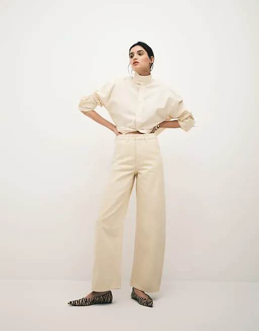 

Джинсы-бочонки из 100% хлопка Mango Blues сливочно-желтого цвета