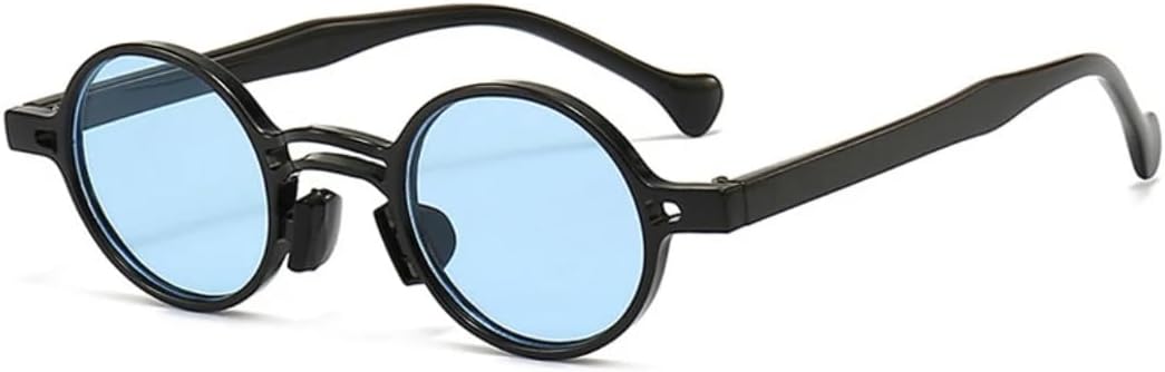 

Винтажные маленькие круглые солнцезащитные очки для женщин, модные, с двойной перемычкой, прозрачные линзы цвета океана, мужские, трендовые, в стиле панк UATXTAU, Black Blue
