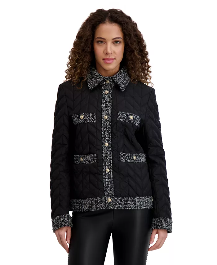 

Женское стеганое пальто с твидовой отделкой KARL LAGERFELD PARIS, черный