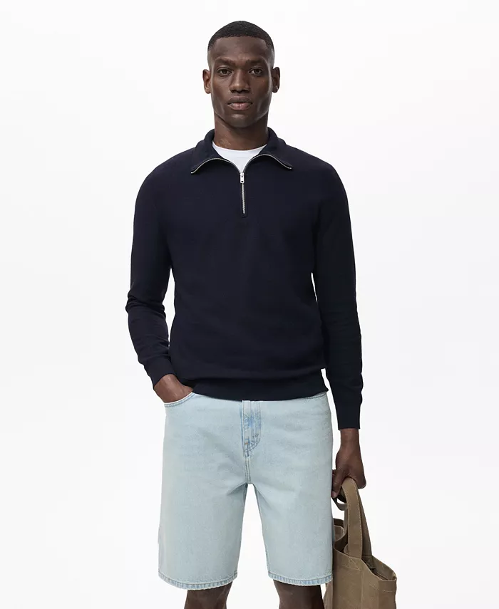 

Мужской свитер с воротником-стойкой и микроструктурой Mango, синий