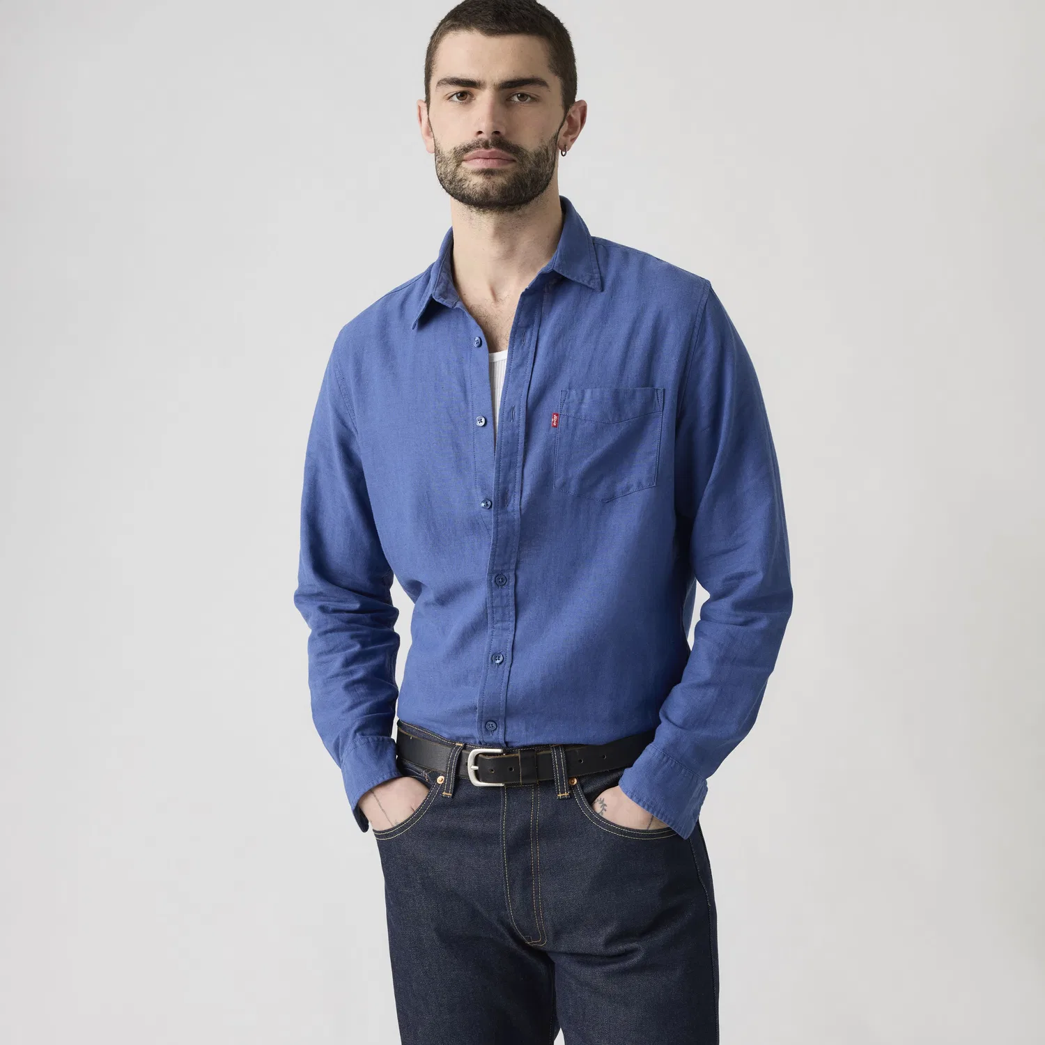 Рубашка Sunset с одним карманом, стандартного кроя, из хлопка и льна Levi's, Blue